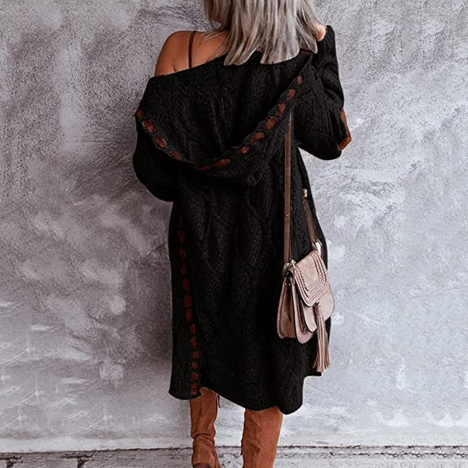 Long chunky knit hooded cardigan - product photo 12