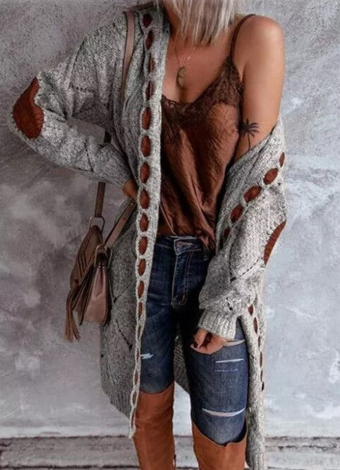 Long chunky knit hooded cardigan - product photo 13