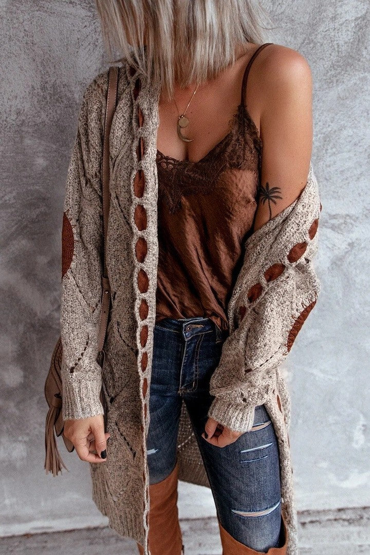 Long chunky knit hooded cardigan - product photo 2