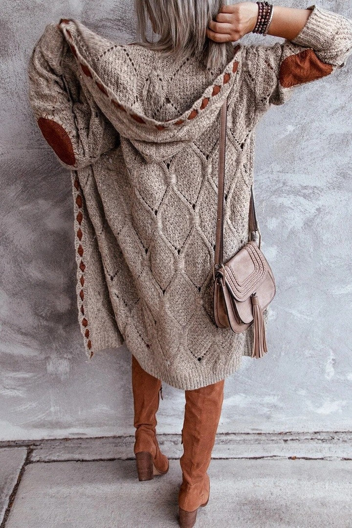 Long chunky knit hooded cardigan - product photo 5