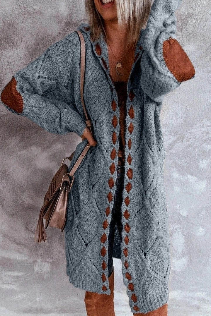 Long chunky knit hooded cardigan - product photo 6