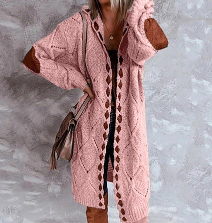 Long chunky knit hooded cardigan - product photo 8