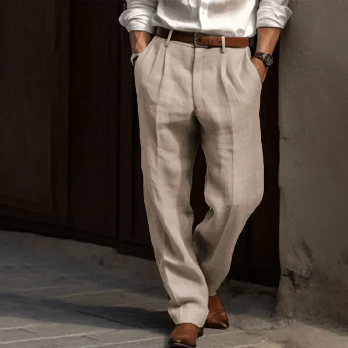 Felix | Men's Double Pleat Linen Tailored Trousers