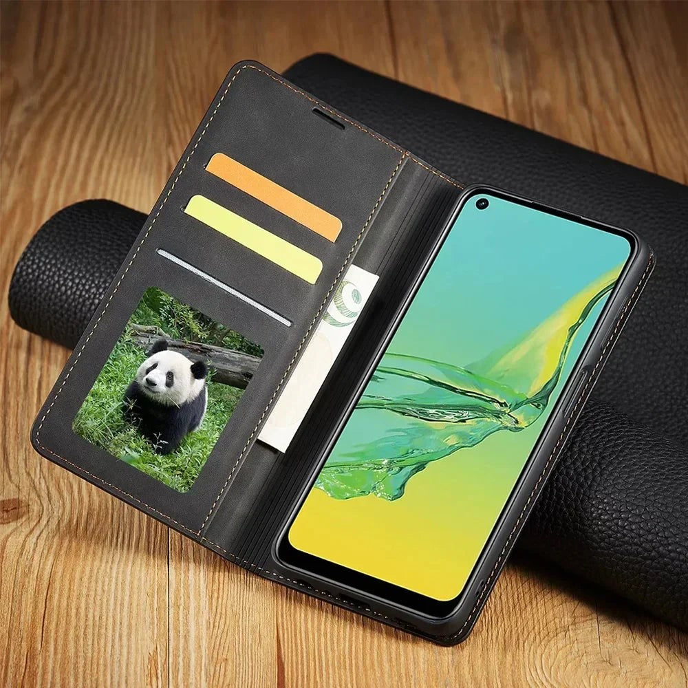 Leather flip phone case with card slots - product photo 1