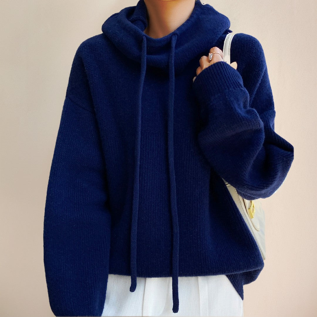 Woman wearing the Farrah women's oversized mock-neck knit sweater, 7 view