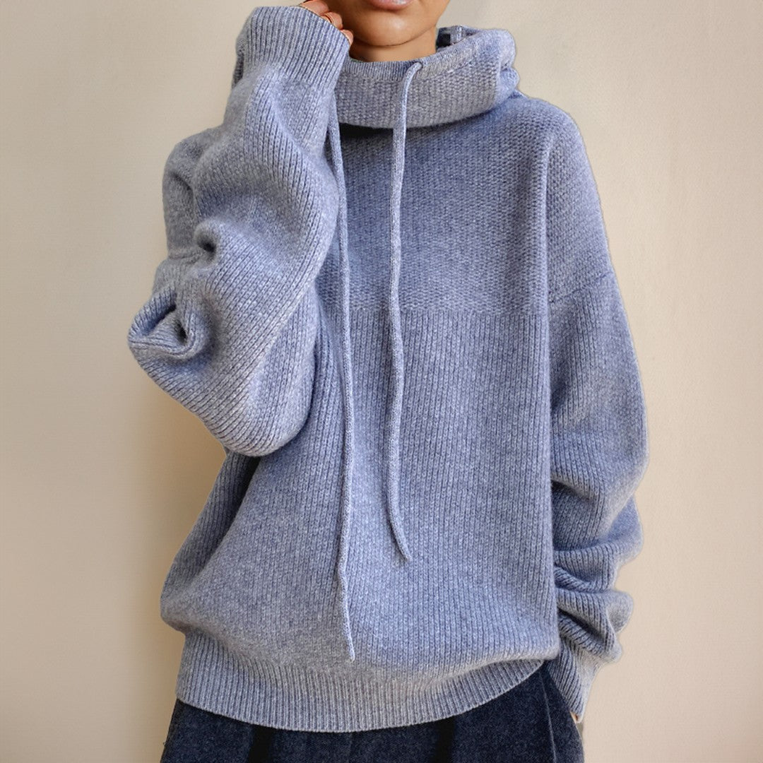 Woman wearing the Farrah women's oversized mock-neck knit sweater, 8 view