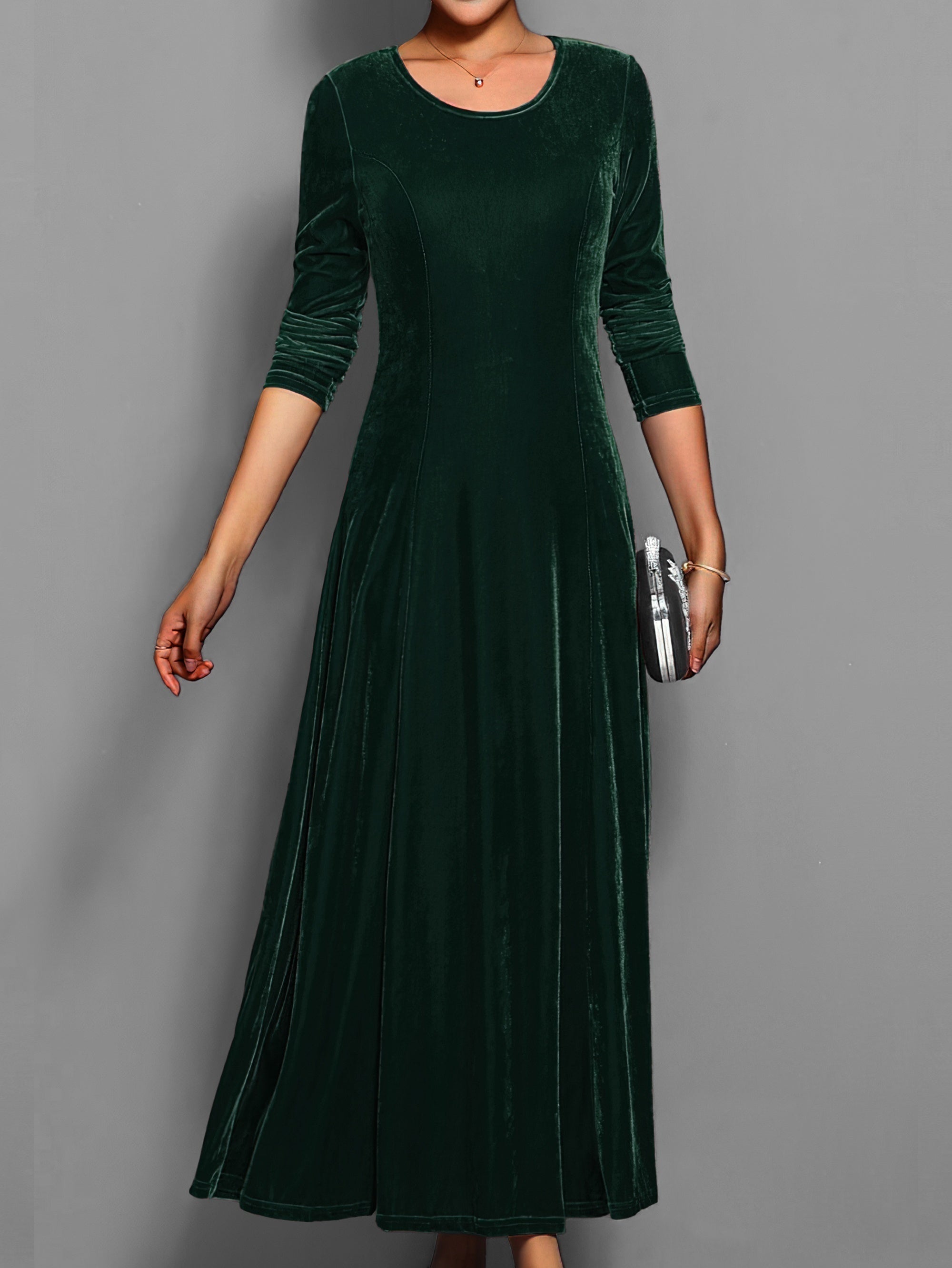 Elisea | Women's Long Sleeve Velvet Maxi Dress