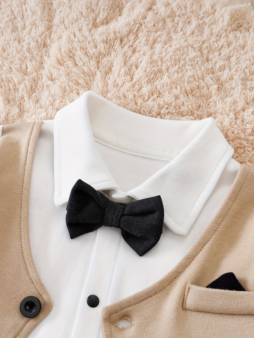 Baby romper printed as a vest with a bow tie - product photo 3