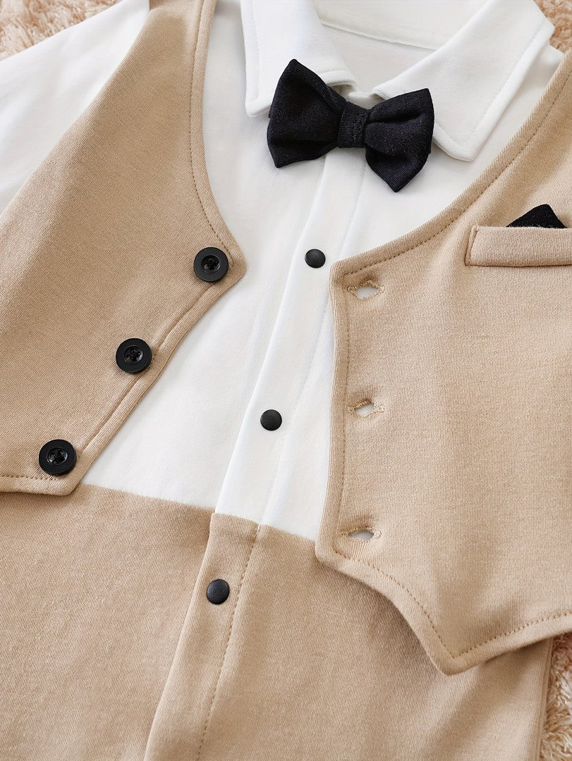 Baby romper printed as a vest with a bow tie - product photo 4