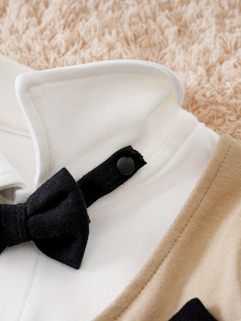 Baby romper printed as a vest with a bow tie - product photo 5