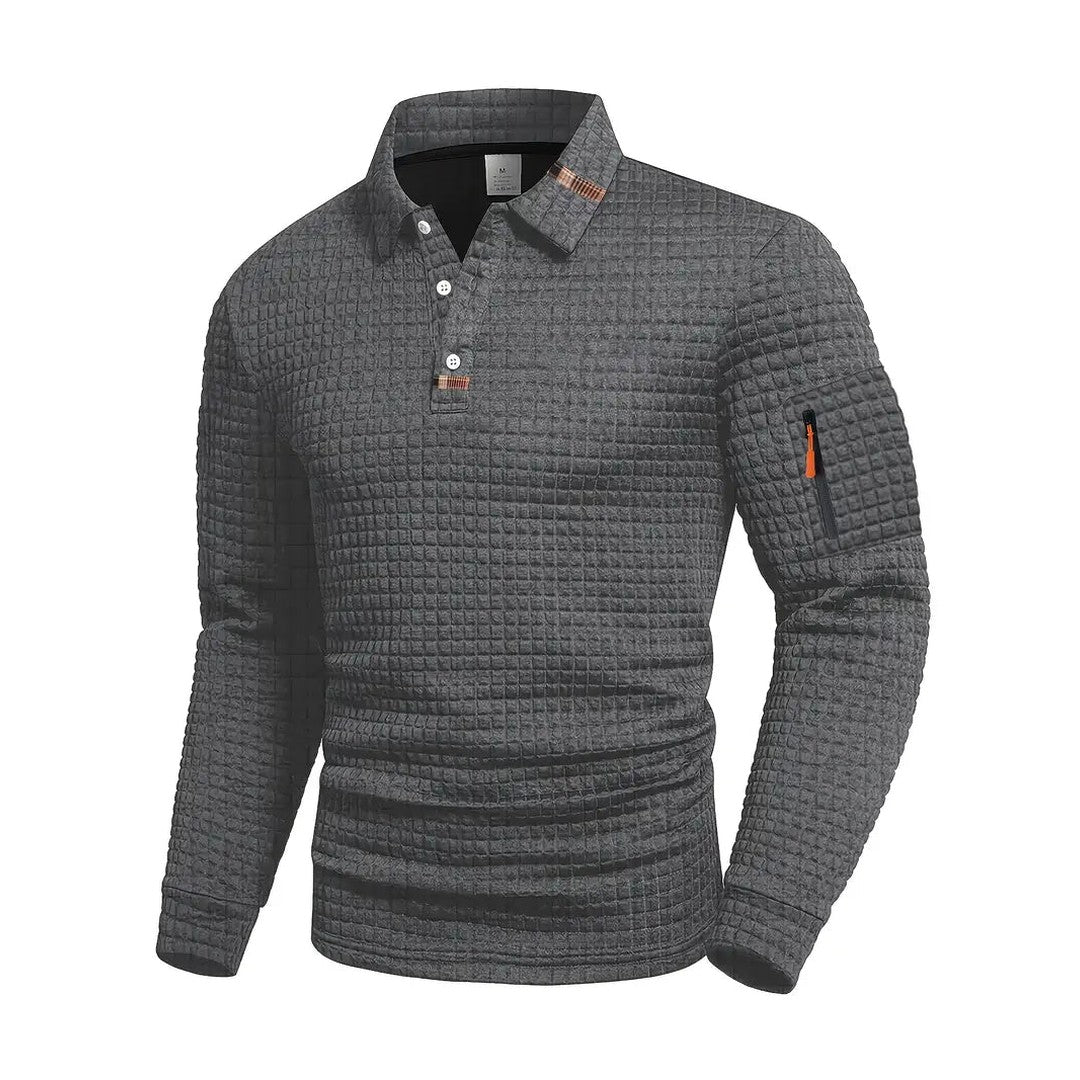 Man wearing the Ferdinand men's pocket detail polo shirt, back view