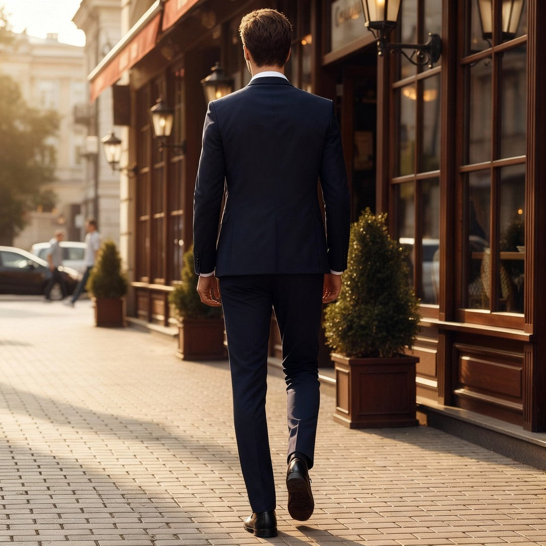 Man wearing the Finn men's elegant top, side view