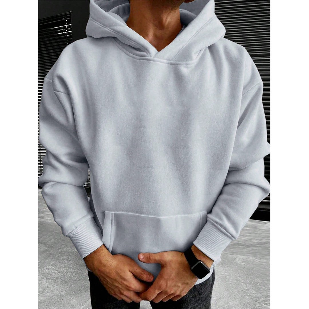 Man wearing the Florian men's solid-color cotton streetwear hoodie, 10 view