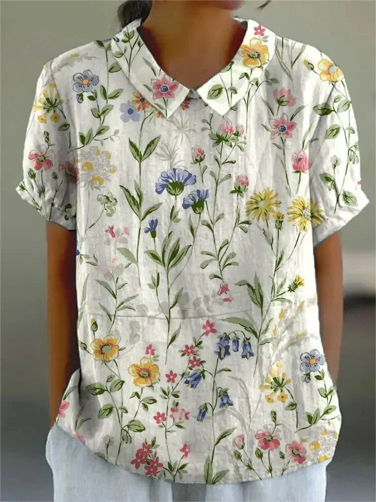 Nerina | Women's Floral Linen Button Front Top
