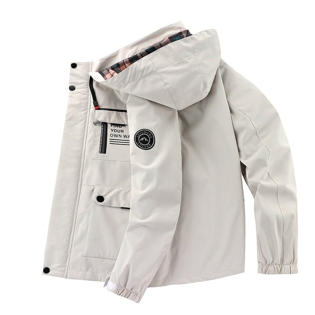 Man wearing the Flynn men's waterproof jacket, 9 view