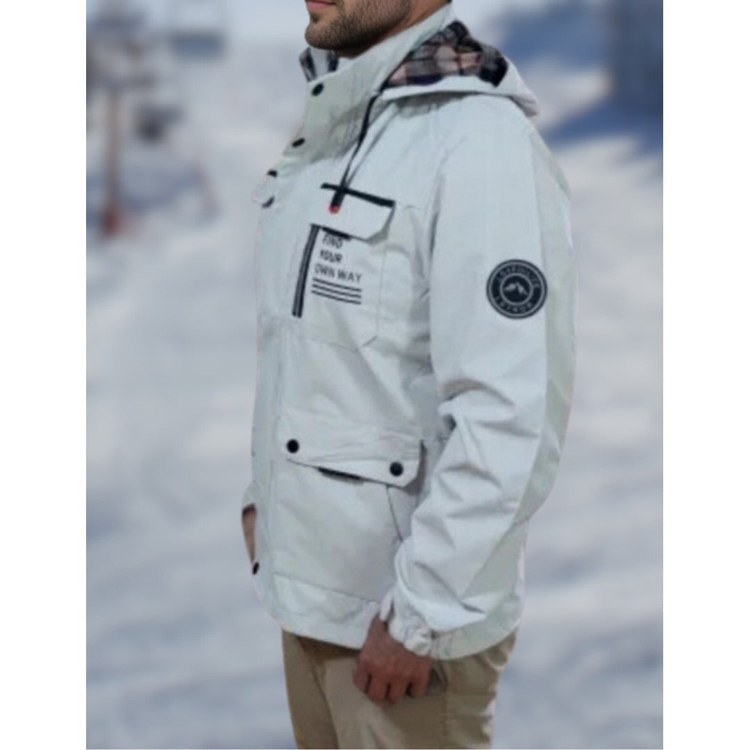 Man wearing the Flynn men's waterproof jacket, back view