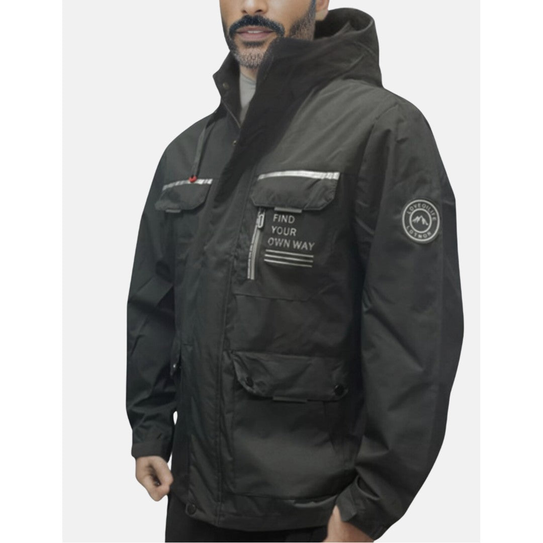 Man wearing the Flynn men's waterproof jacket, front view