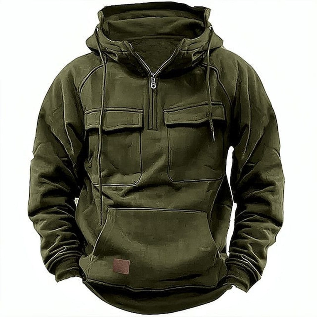 Man wearing the Ford men's hooded sweater, model view