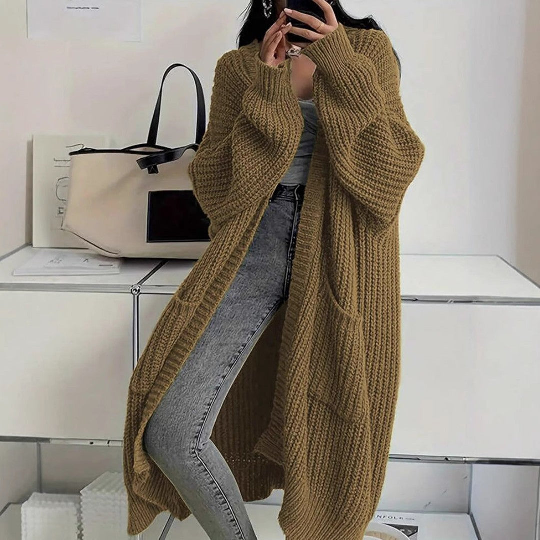 Woman wearing the Francesca women's pocket detail cardigan, detail view