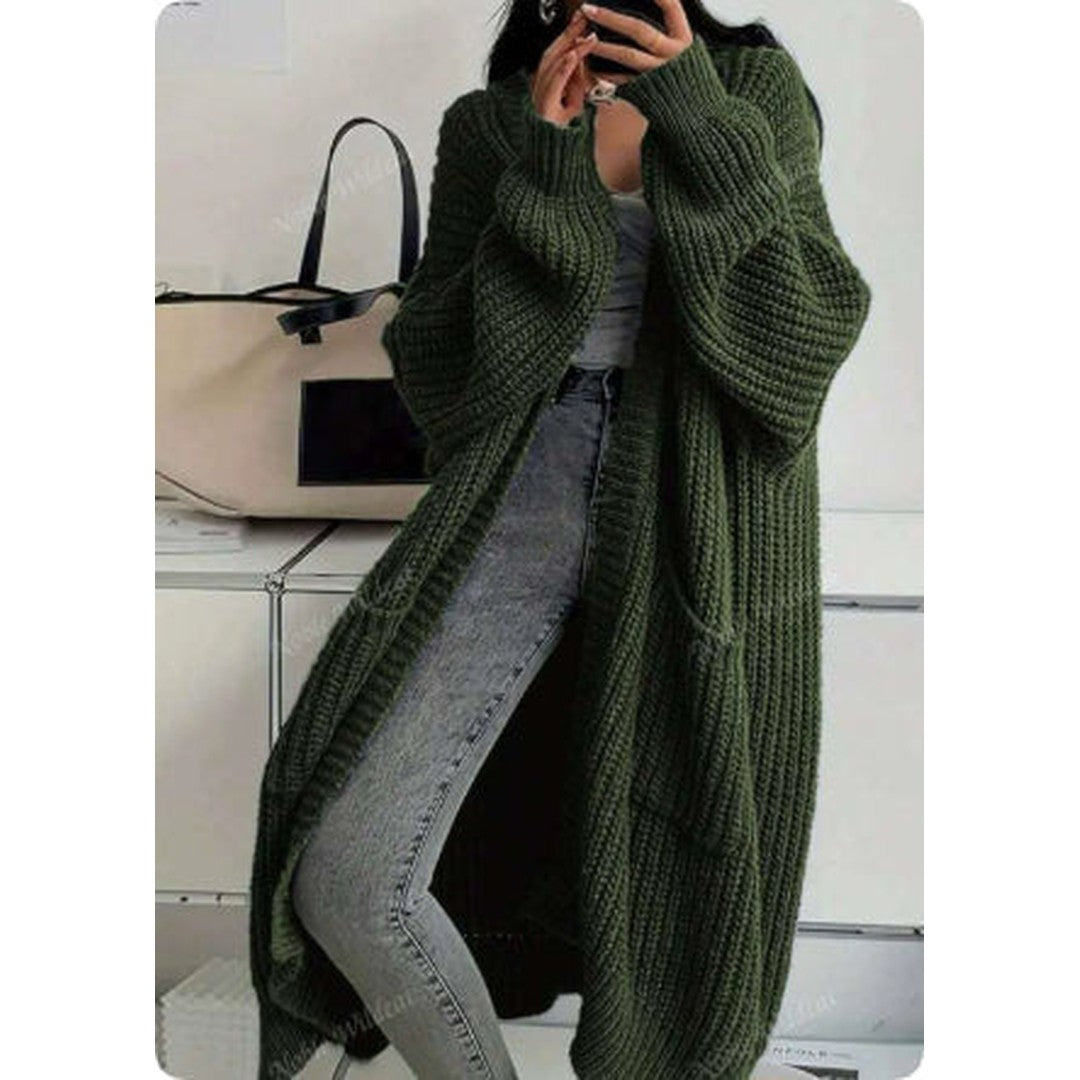 Woman wearing the Francesca women's pocket detail cardigan, side view