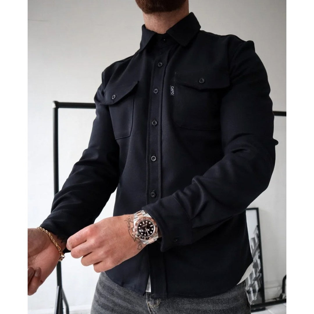 Man wearing the Frederick men's classic pocket detail overshirt, 7 view