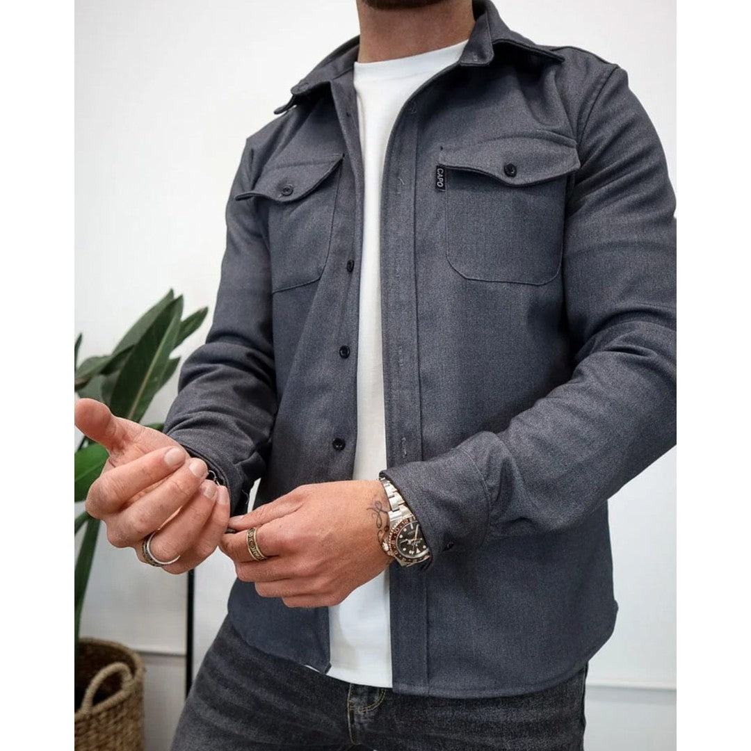 Man wearing the Frederick men's classic pocket detail overshirt, 8 view