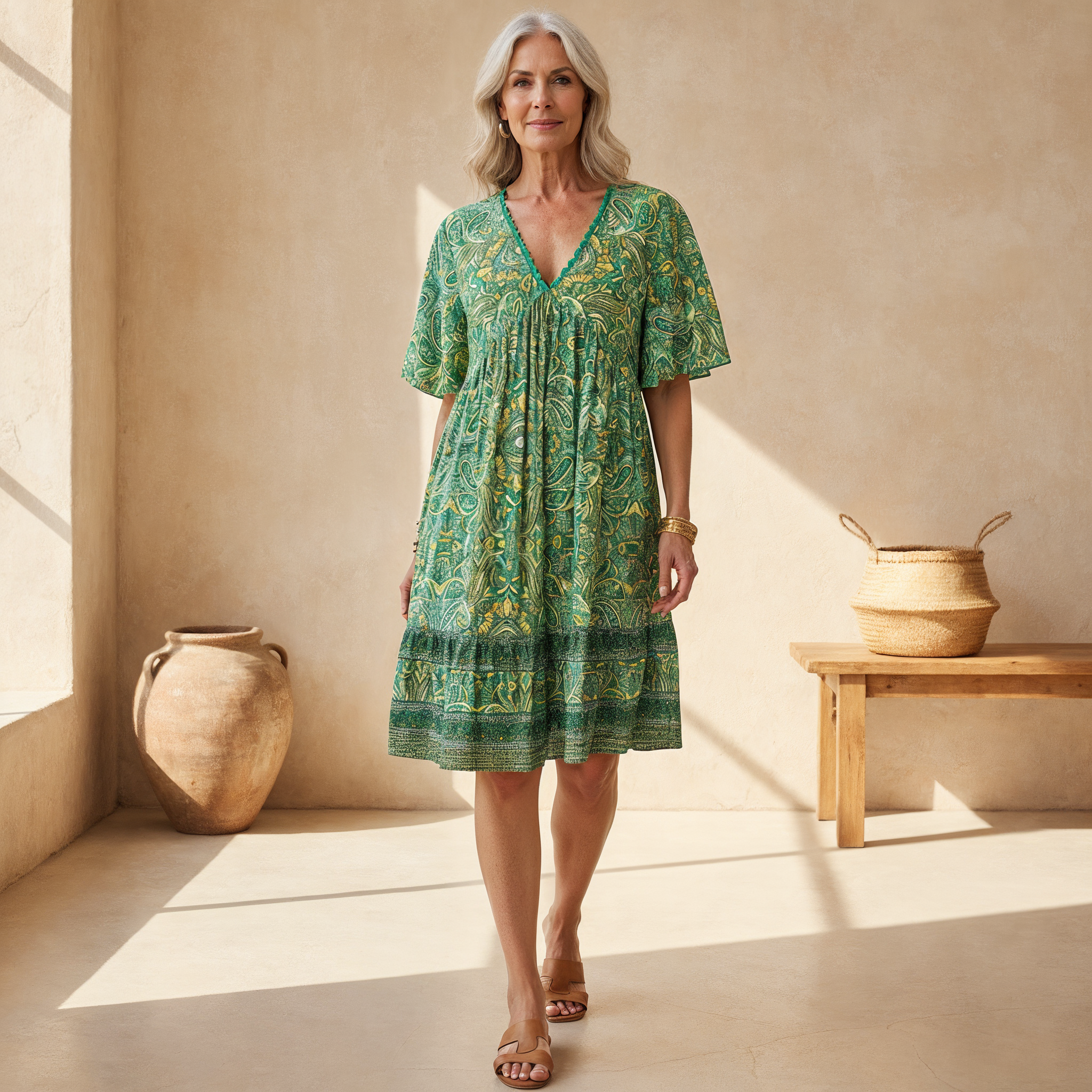 Elena | Women's Boho Floral V-Neck Dress