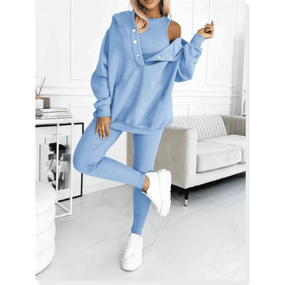 Woman wearing the Genevieve women's jumpsuit, back view