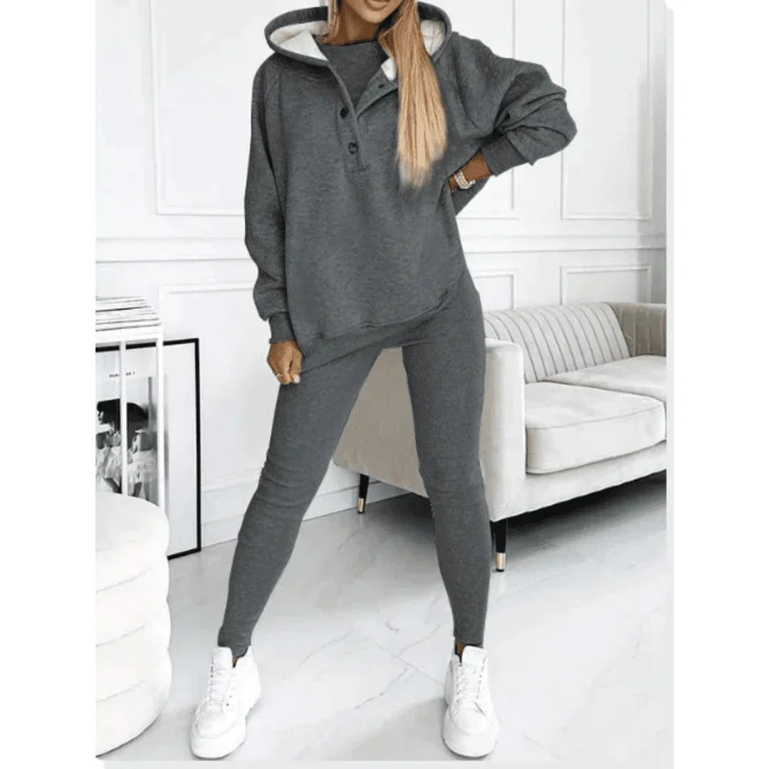 Woman wearing the Genevieve women's jumpsuit, front view