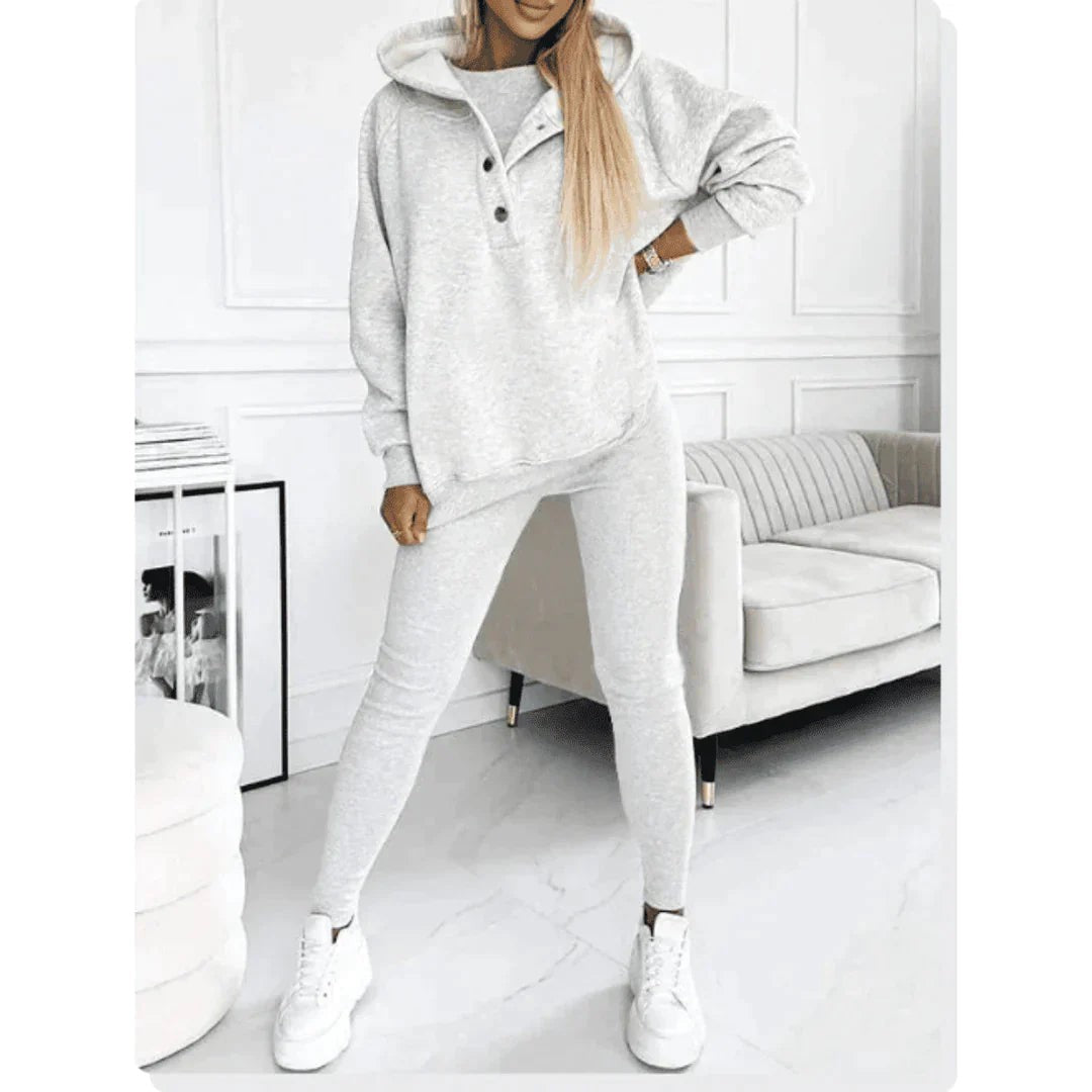 Woman wearing the Genevieve women's jumpsuit, model view