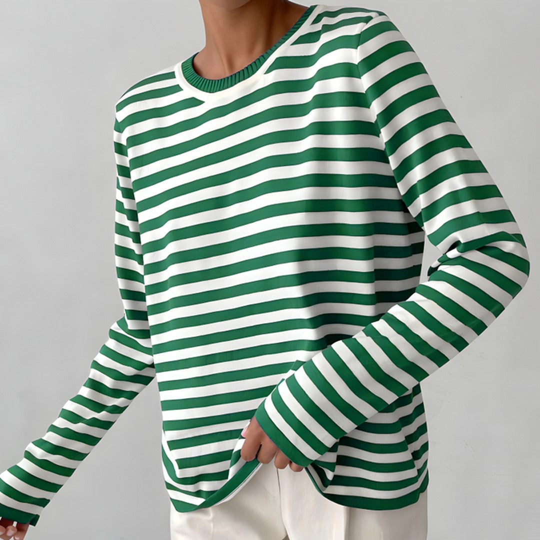 Woman wearing the Georgia women's striped shirt, 8 view