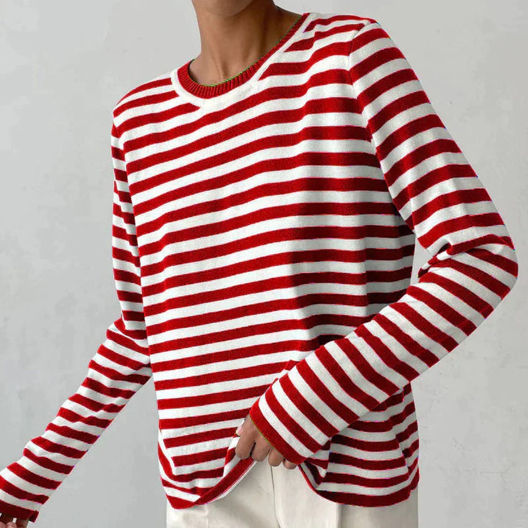Woman wearing the Georgia women's striped shirt, 9 view