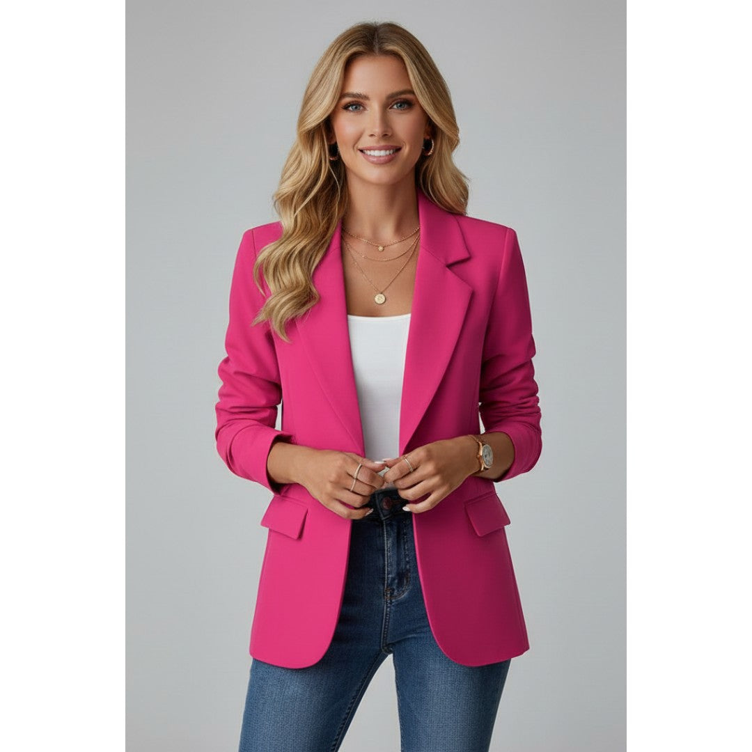 Woman wearing the Georgina women's button-up blazer, 7 view