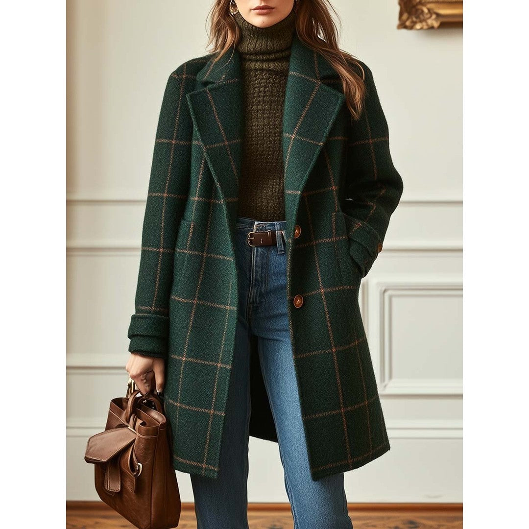 Woman wearing the Gianna women's plaid coat, front view