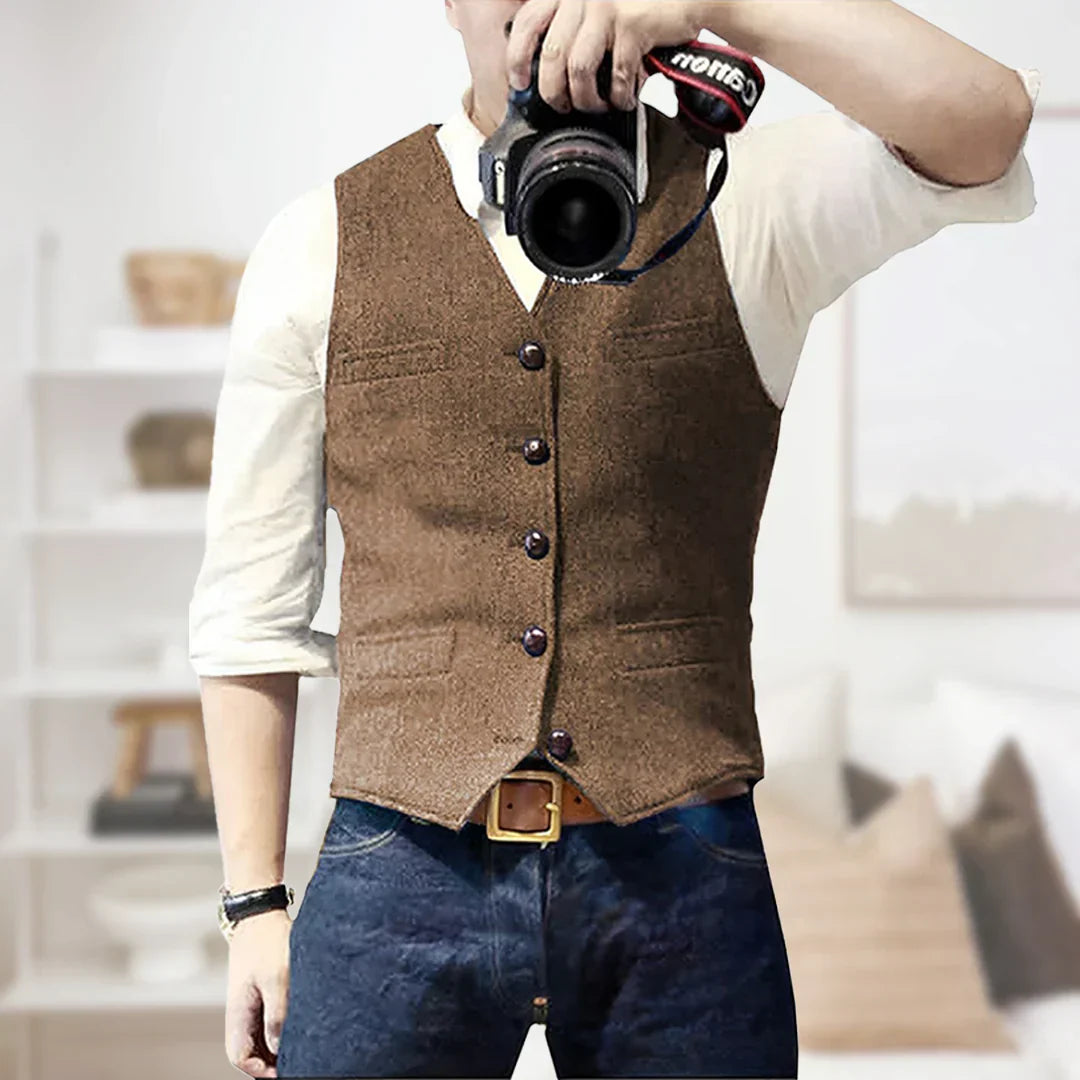 Alfred | Men's Herringbone Tweed Waistcoat