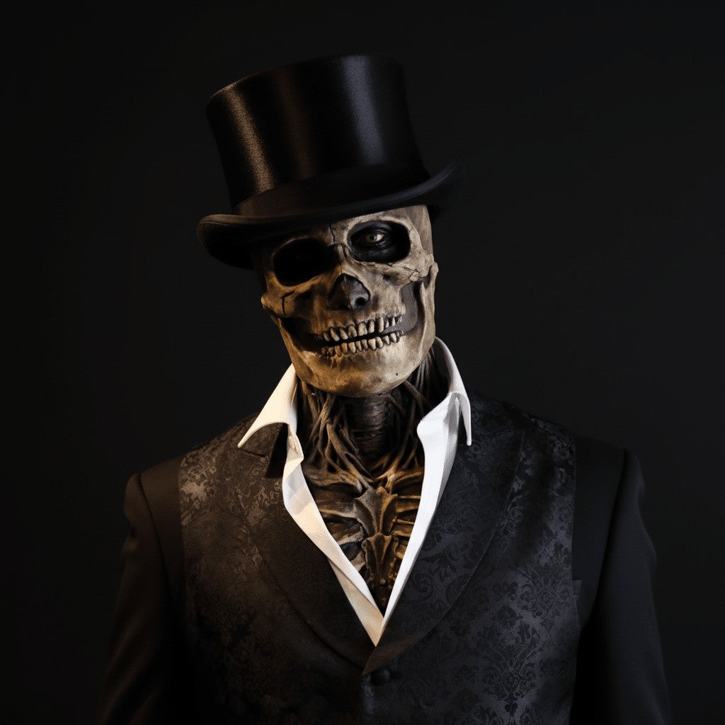 Realistic latex skull mask with hat - product photo 1