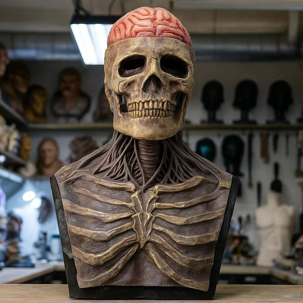 Realistic latex skull mask with hat - product photo 2