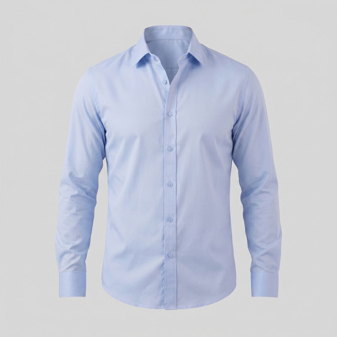 Man wearing the Grayson men's slim-fit polyester long-sleeve shirt, 16 view