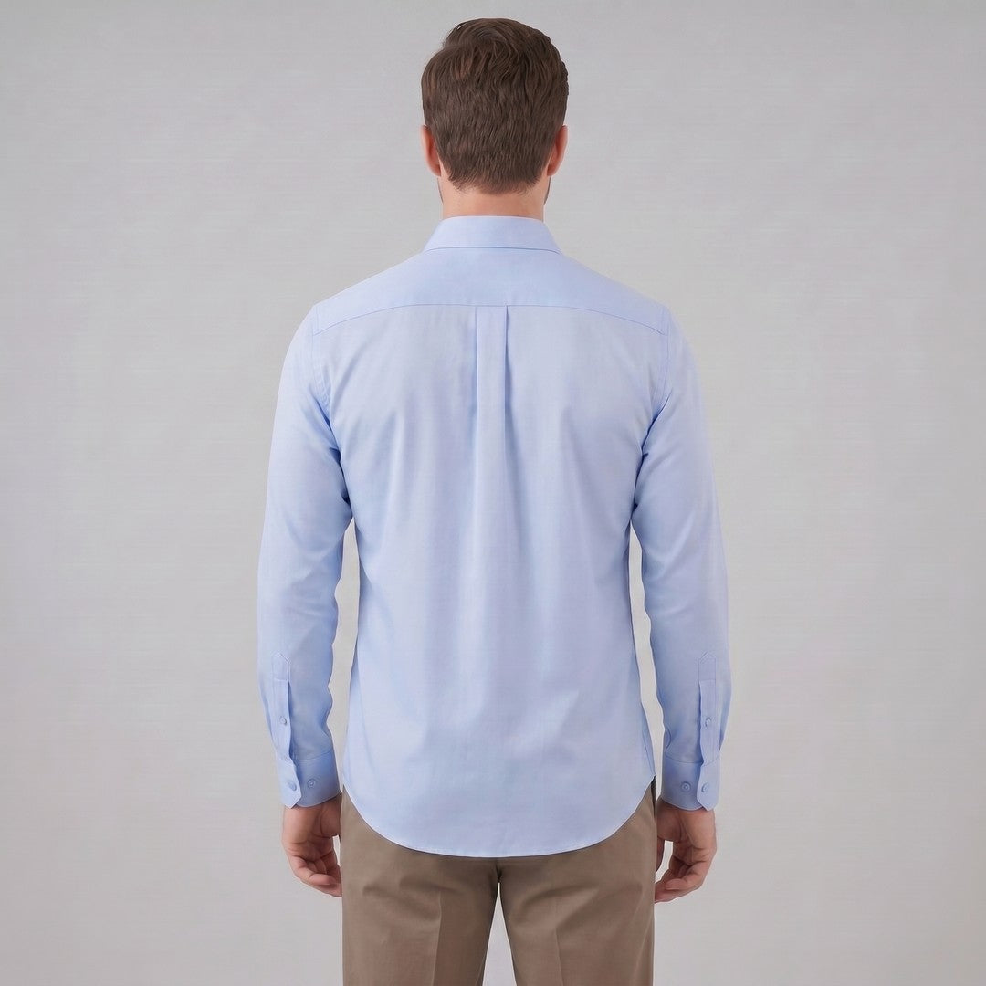 Man wearing the Grayson men's slim-fit polyester long-sleeve shirt, 19 view