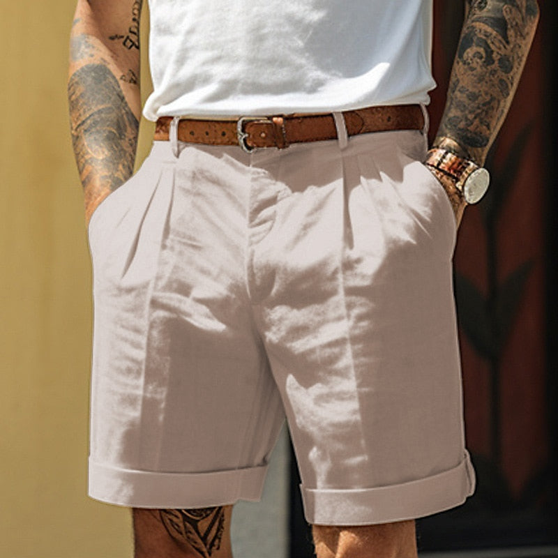 Darian | Men's Pleated Linen Blend Tailored Shorts