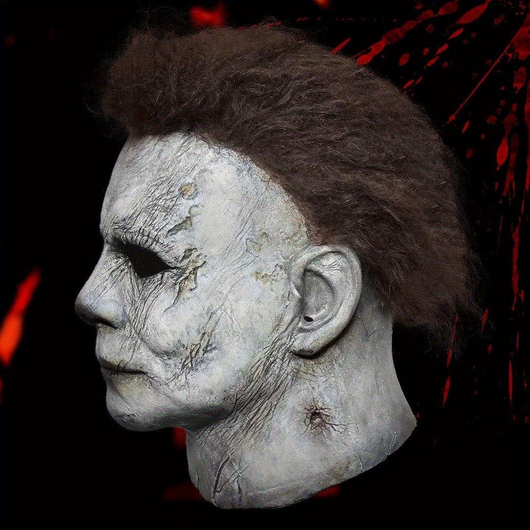 Latex horror mask with prop knife - product photo 2