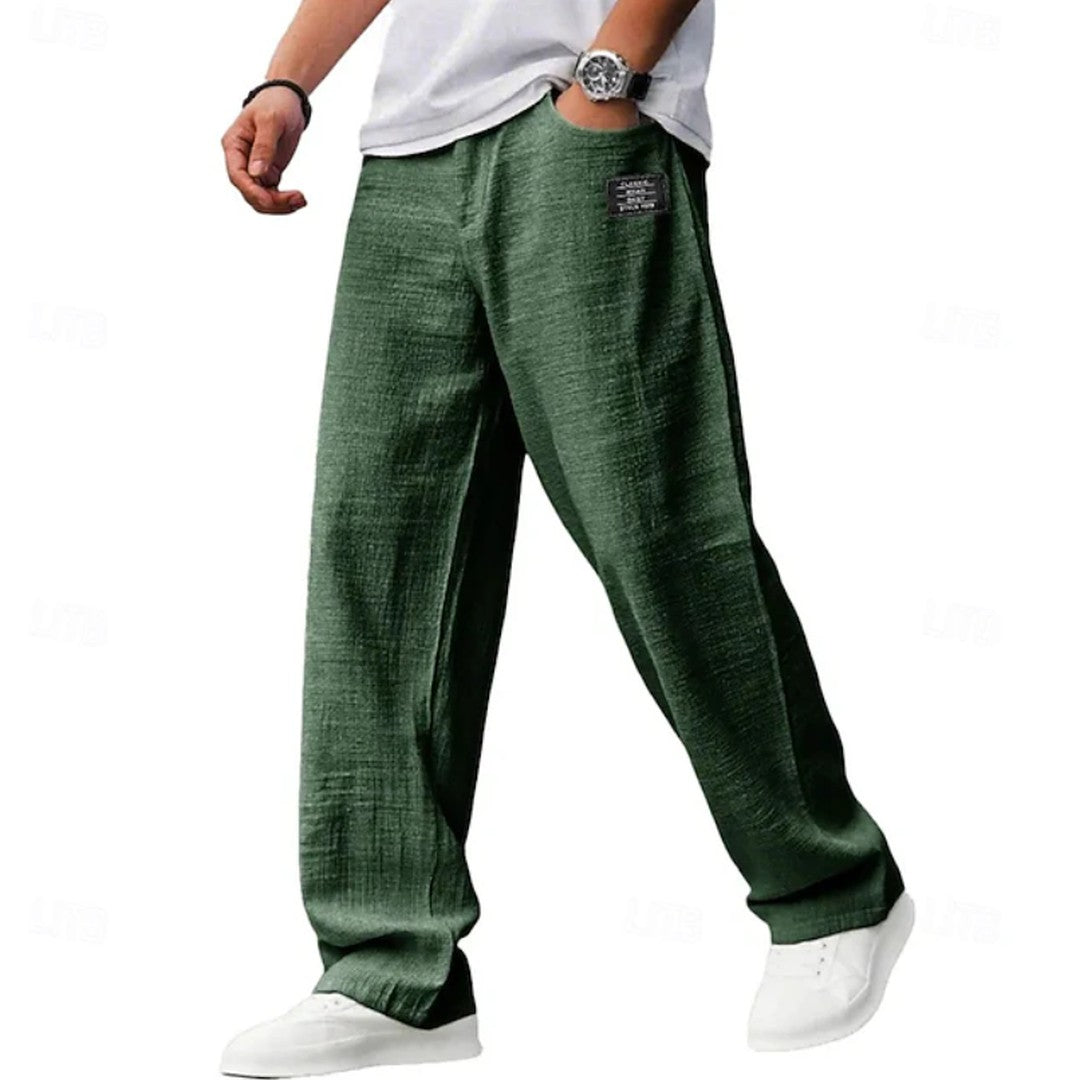 Man wearing the Gustav men's casual pants, flatlay view