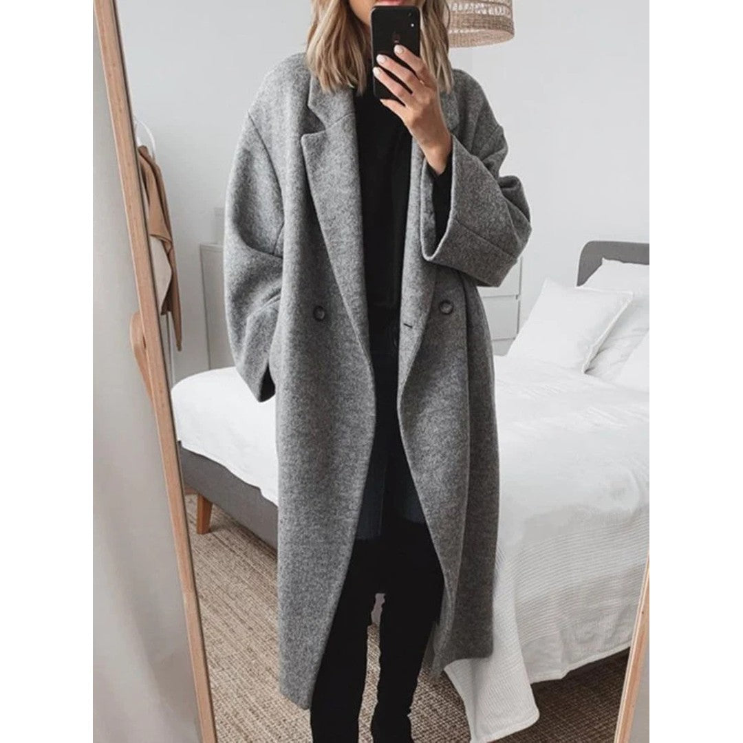 Woman wearing the Hailey women's tailored classic coat, front view