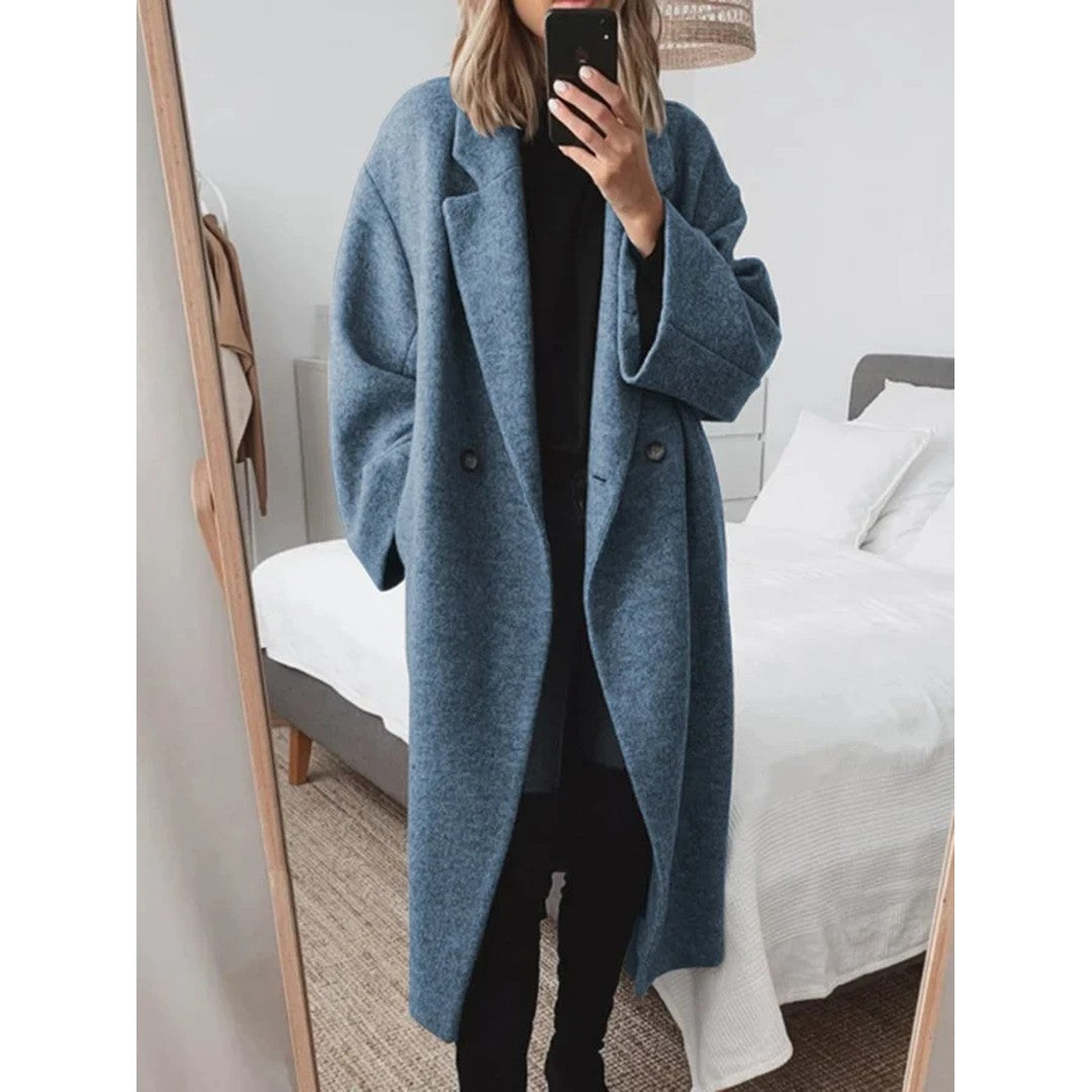 Woman wearing the Hailey women's tailored classic coat, model view