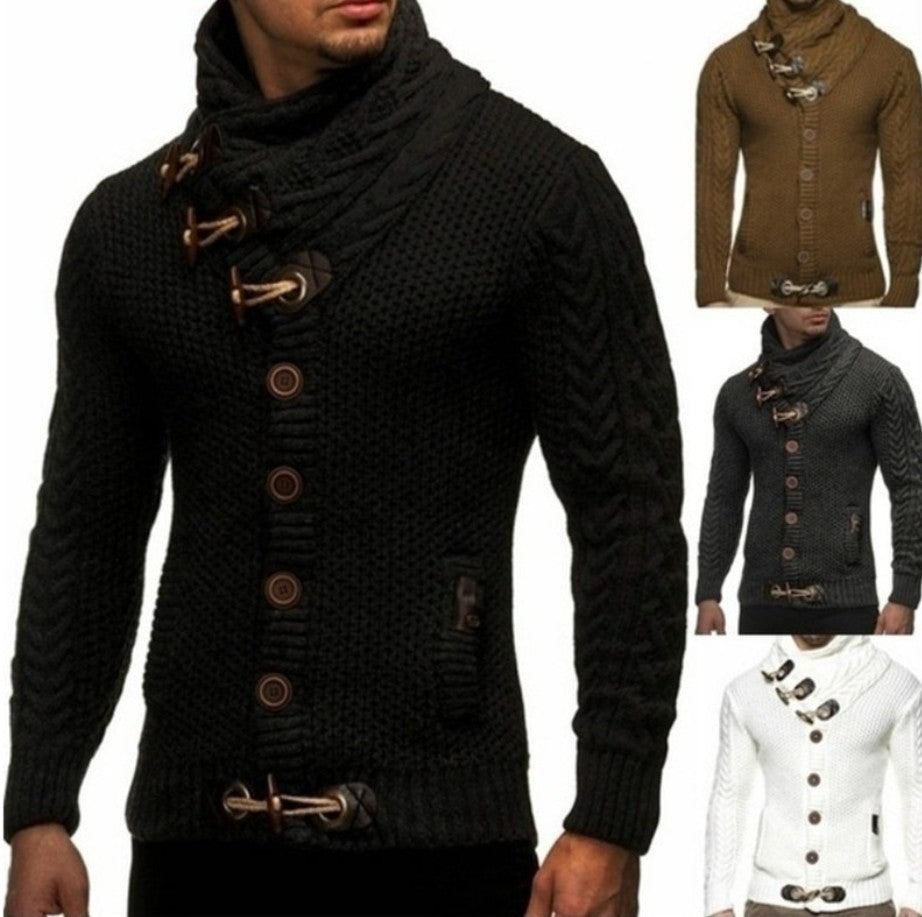 Men's turtleneck knitted button cardigan - product photo 1