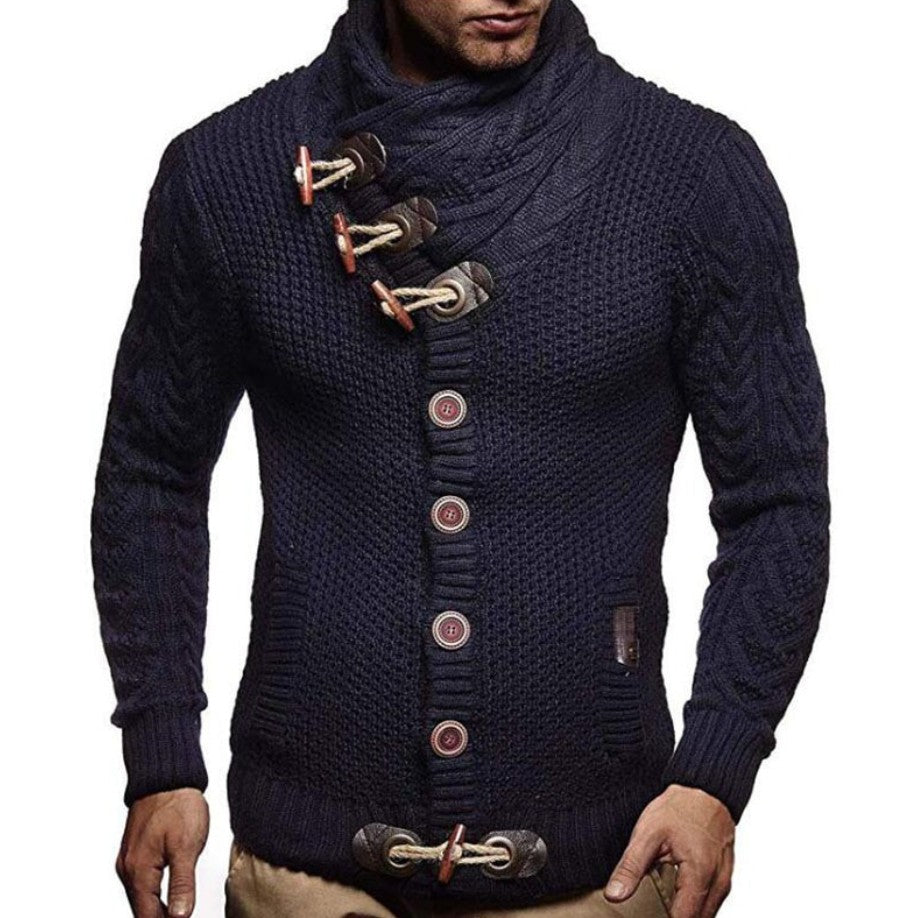 Men's turtleneck knitted button cardigan - product photo 6