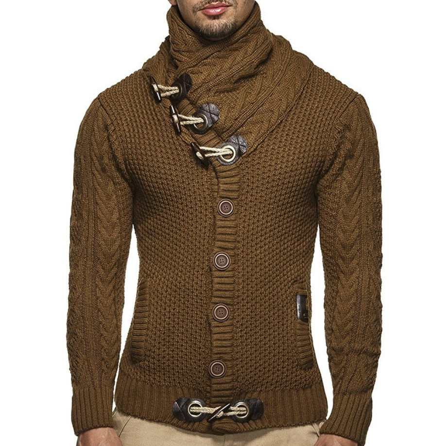 Men's turtleneck knitted button cardigan - product photo 7