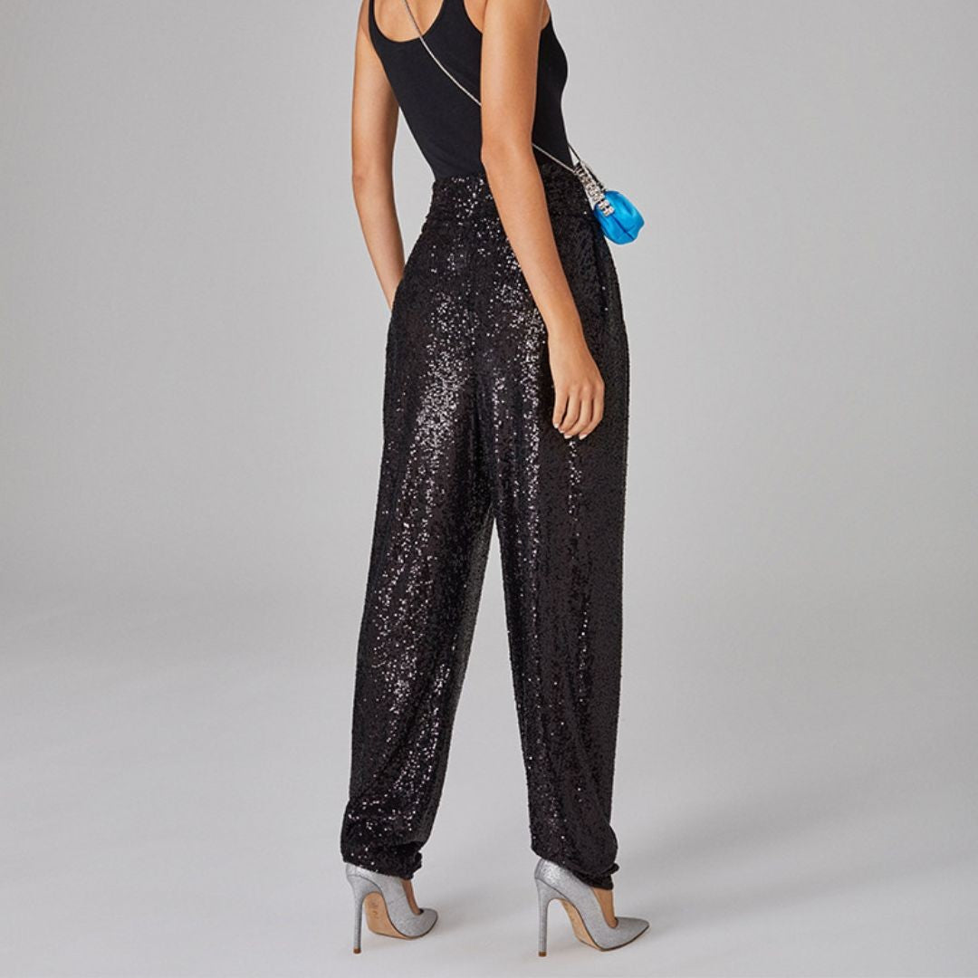 Woman wearing the Halcyon women's joggers, back view