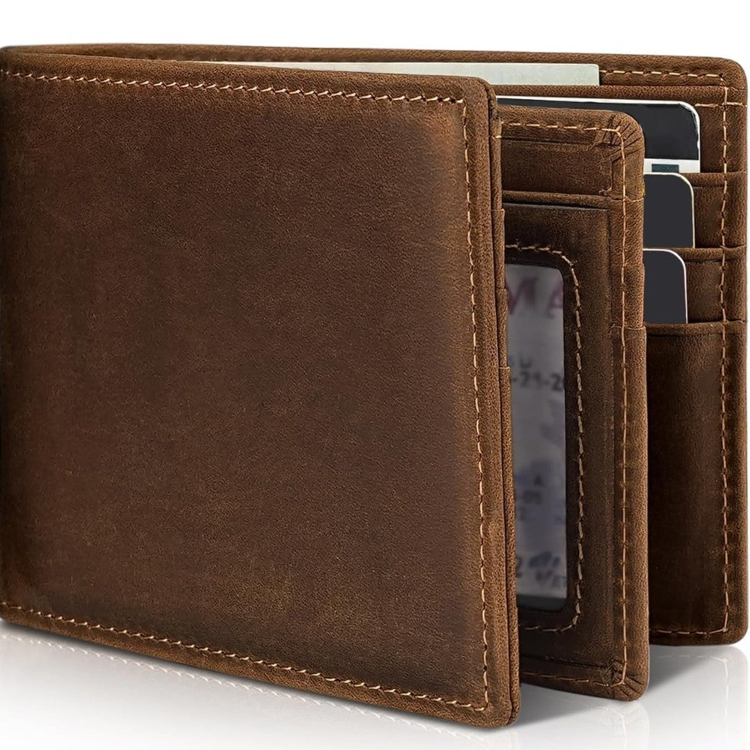 Slim leather bifold RFID blocking wallet - product photo 3