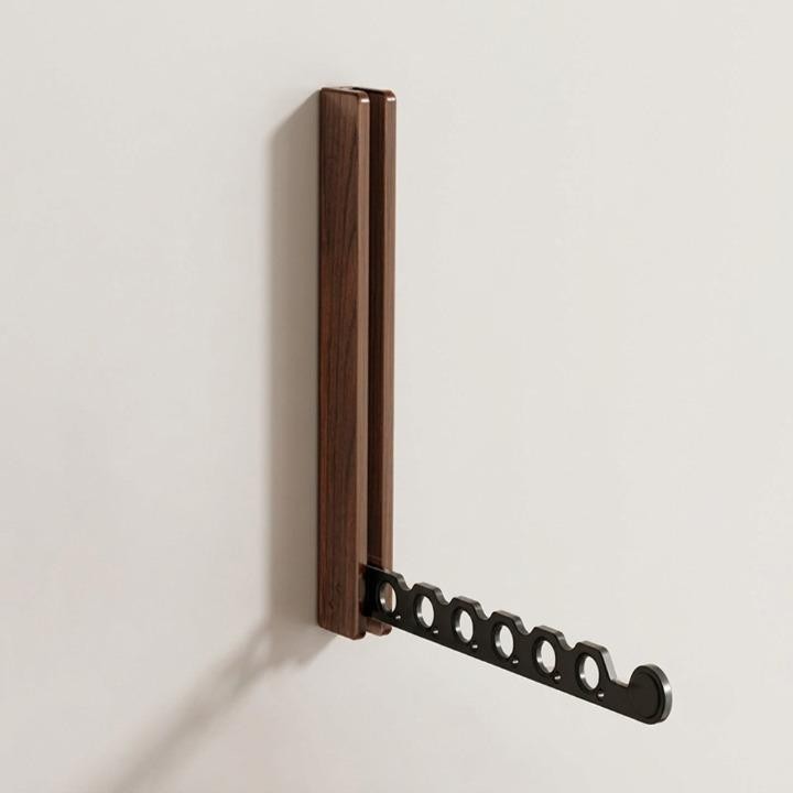 Wall-mounted wooden folding clothes rack - product photo 5